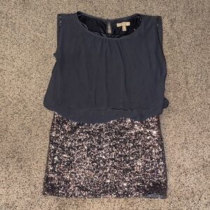 Gray Sleeveless Top with Sequin bottom Dress